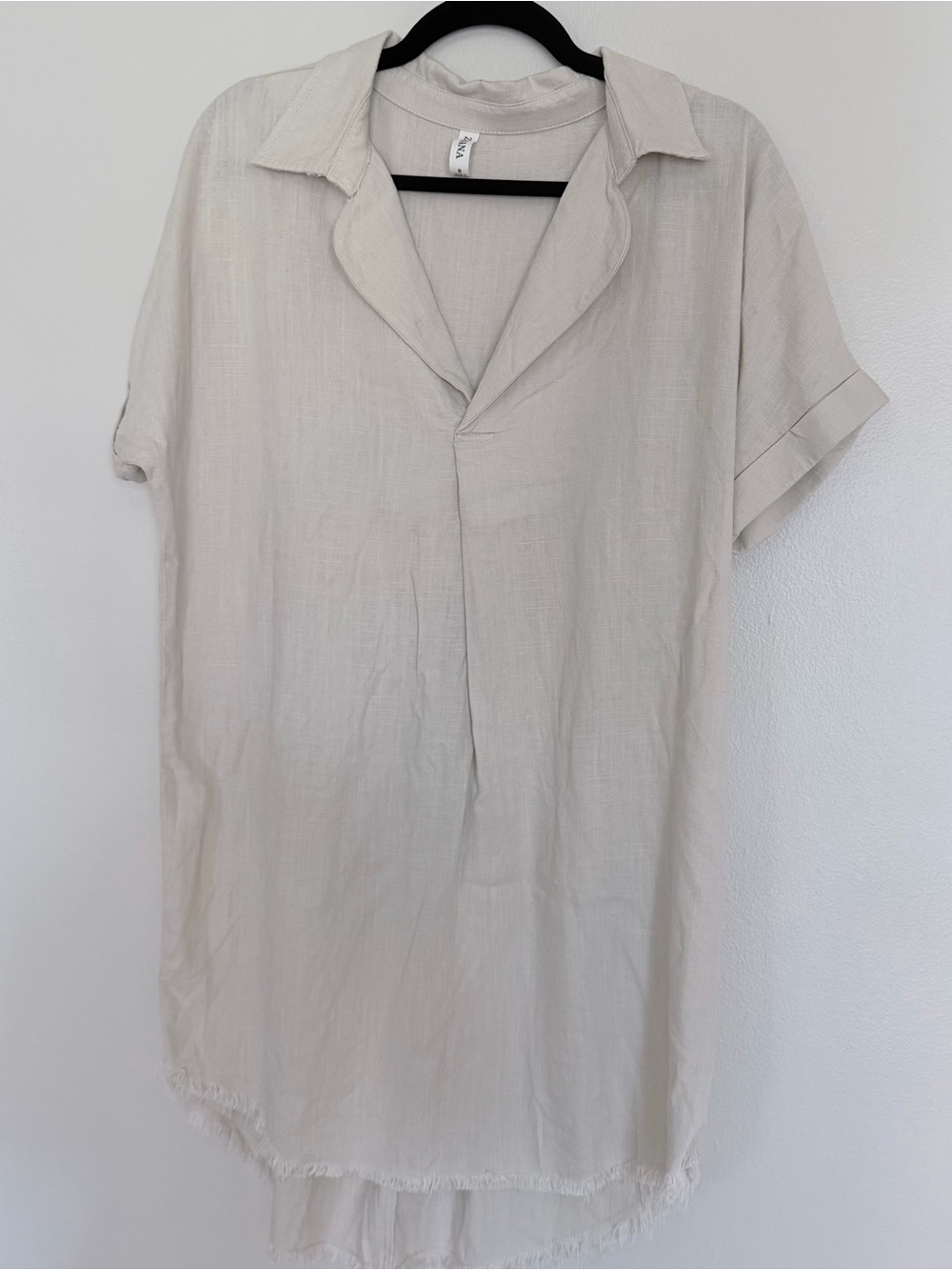 Zenana Outfitters Linen Blend Cream Short-Sleeve Oullover Shirt Dress